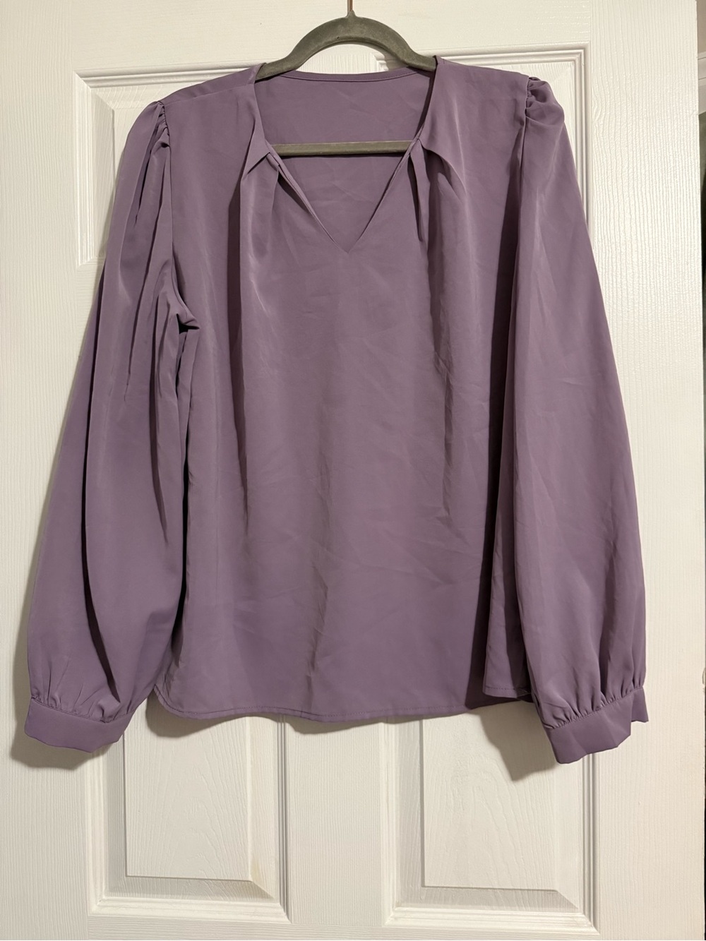 SHEIN Purple V-Neck Long Sleeve Puff Blouse